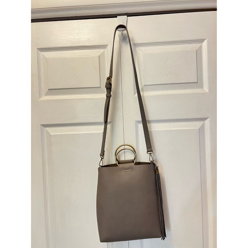 Anthropologie Taupe Gray bracelet Satchel Crossbody Leather Tassel Solid Neutral